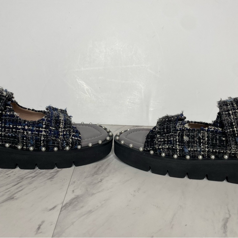 Stuart Weitzman Zoe Lift Embellished Tweed Sandal 8B - Picture 7 of 15